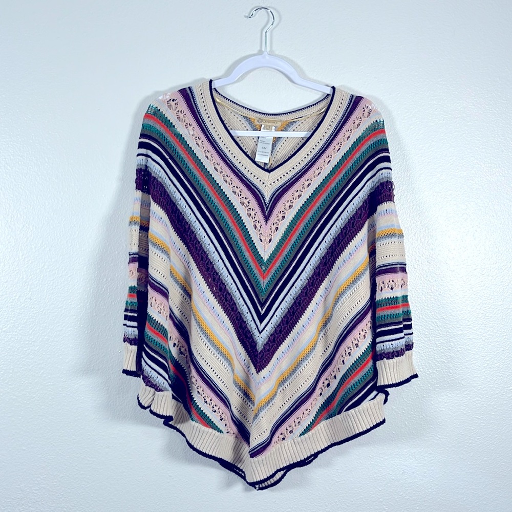 Democracy colorful v-neck stripe poncho sweater size medium/small